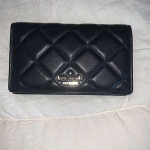 kate spade Black Quilted Leather Wallet with Gold Logo
